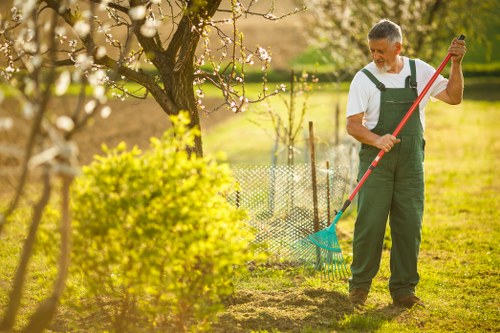 Community member reviewing accessibility information about hedge trimming services